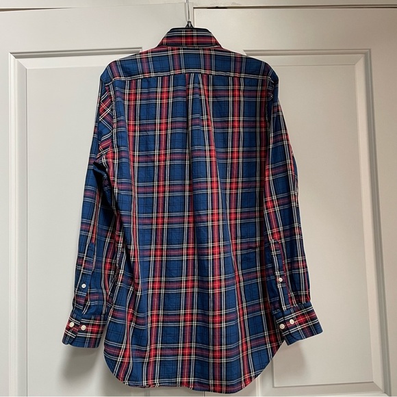 Peter Millar Men's Long Sleeve Button Down Blue Red Plaid Cotton Casual Shirt - Picture 5 of 9
